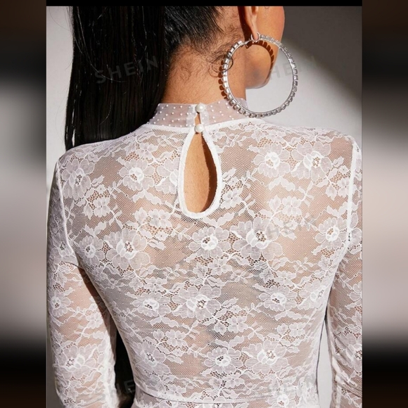 White Sexy Mock Neck Bodysuit (L) - Picture 7 of 7